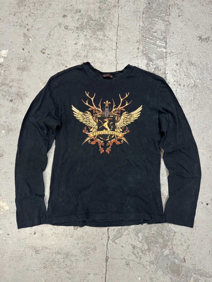 2000s Roberto Cavalli Old School Logo Black Longsleeves