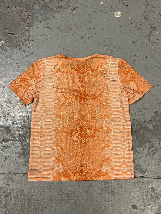 2000s Roberto Cavalli Orange Python Effect T-Shirt - Image 5