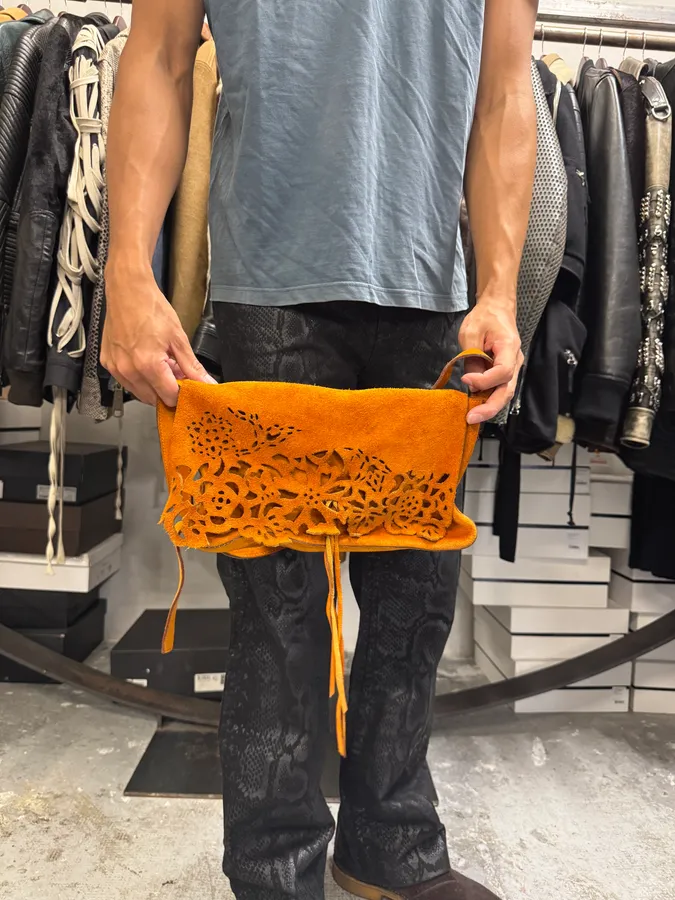 2000s Roberto Cavalli Orange Suede Leather Handle Bag - Image 2