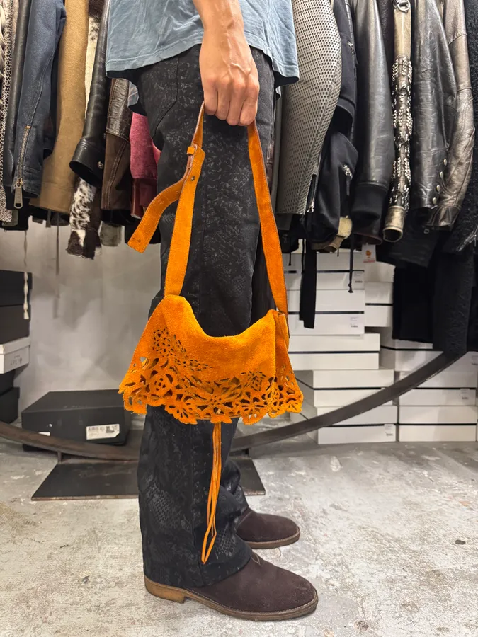2000s Roberto Cavalli Orange Suede Leather Handle Bag - Image 3