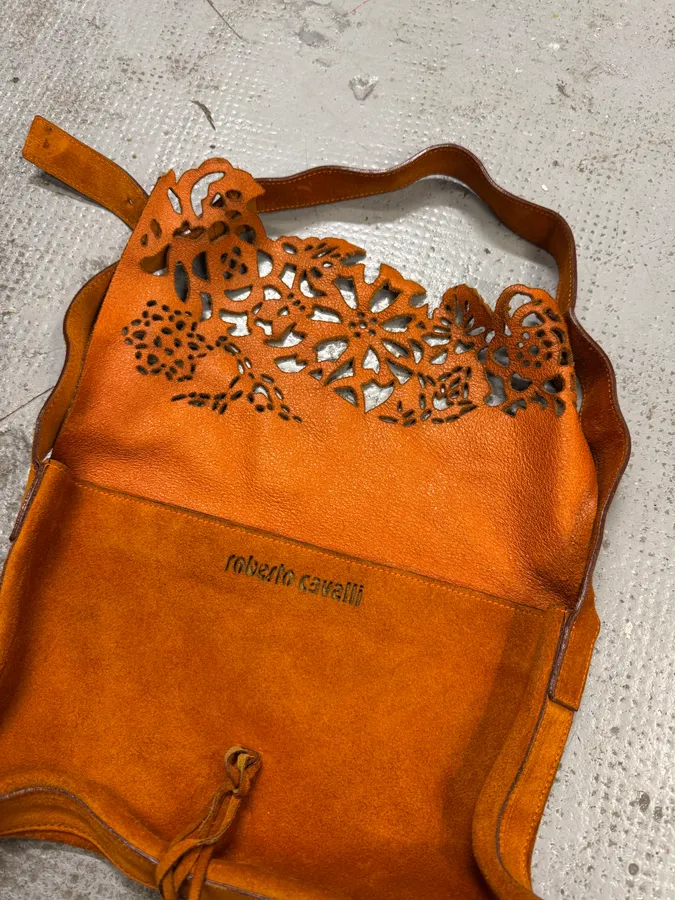 2000s Roberto Cavalli Orange Suede Leather Handle Bag - Image 4