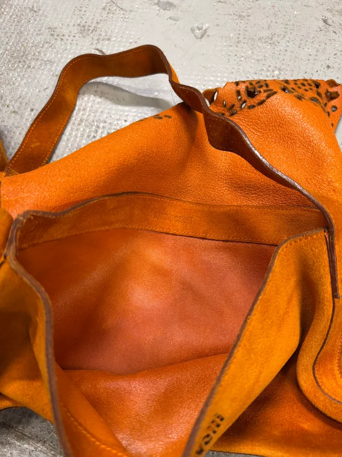 2000s Roberto Cavalli Orange Suede Leather Handle Bag - Image 7