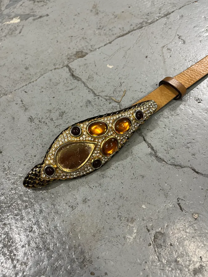 2000s Roberto Cavalli Ornament Buckle Leather Belt - Image 6