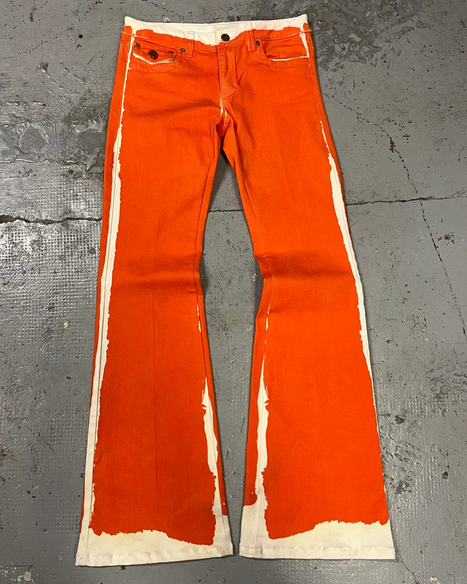 2000s Roberto Cavalli Overprinted Orange Flared Pants