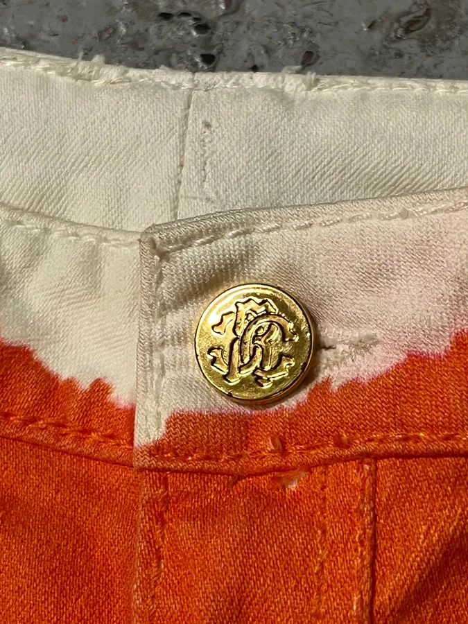 2000s Roberto Cavalli Overprinted Orange Flared Pants - Image 11