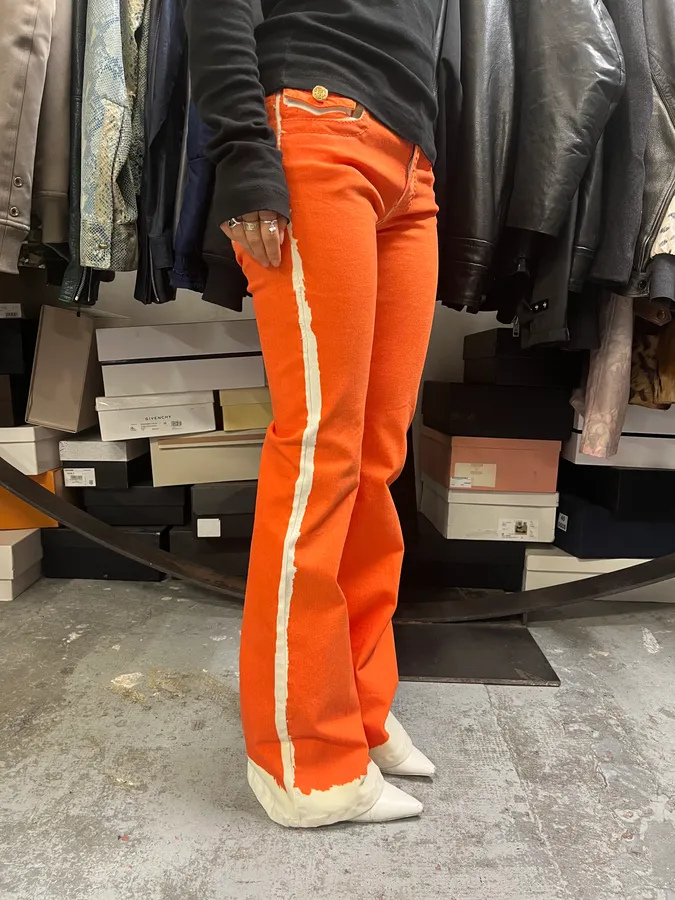 2000s Roberto Cavalli Overprinted Orange Flared Pants - Image 3