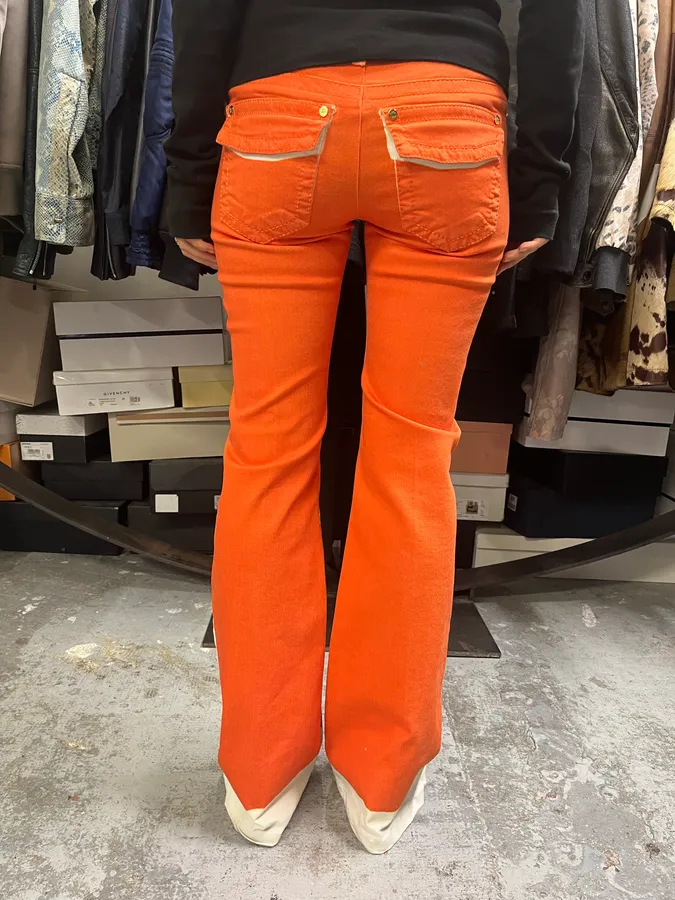 2000s Roberto Cavalli Overprinted Orange Flared Pants - Image 4