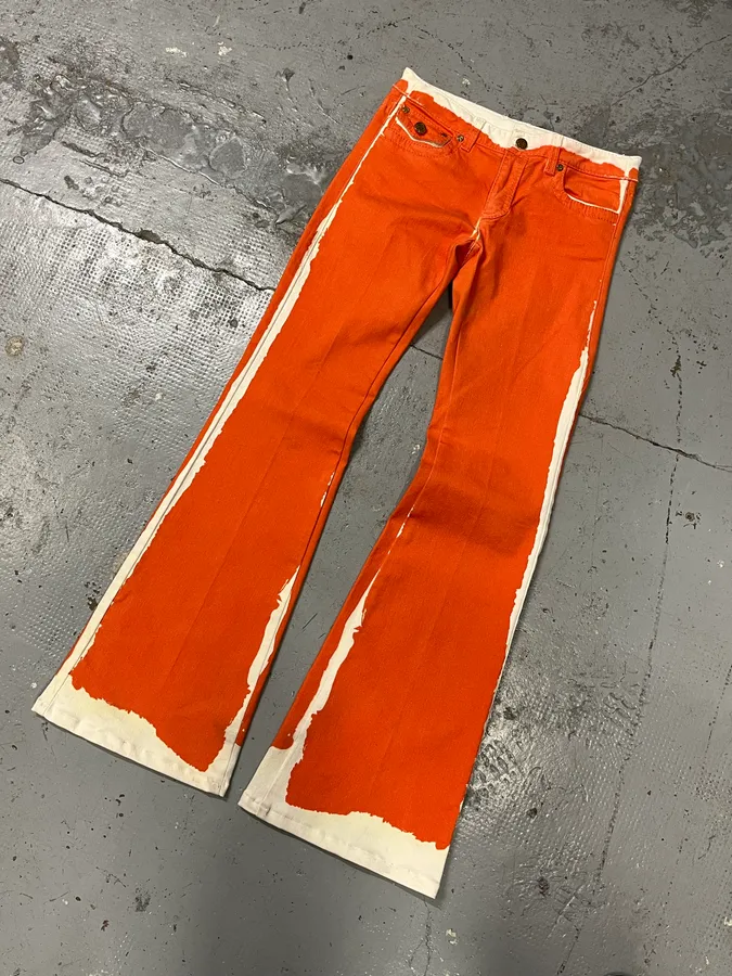 2000s Roberto Cavalli Overprinted Orange Flared Pants - Image 5