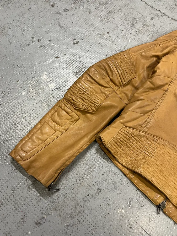 2000s Roberto Cavalli Padded Moto Beige Leather Jacket - Image 9