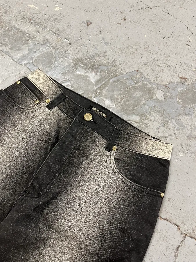 2000s Roberto Cavalli Paint Spray Black & White Pants - Image 6