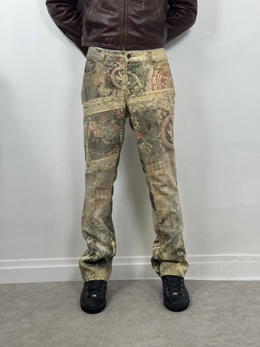 2000s Roberto Cavalli Patchwork Ornament Royal Pants - Image 3