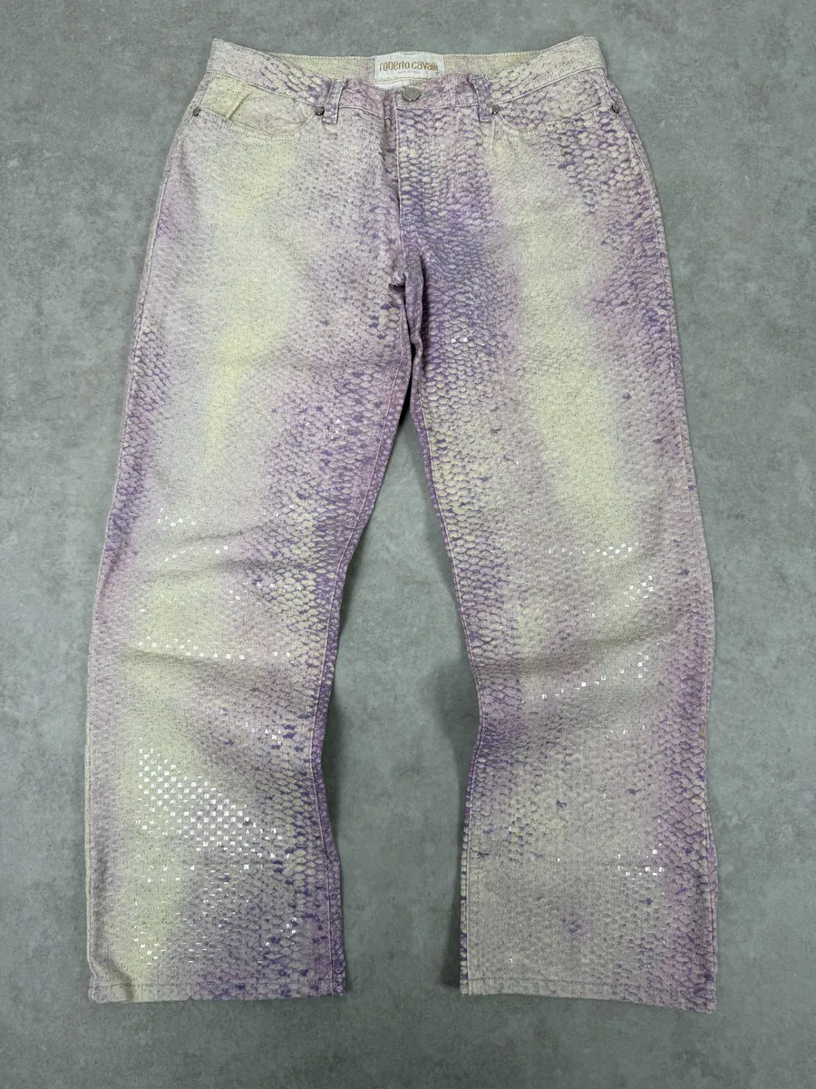2000s Roberto Cavalli Pink White Python Pants