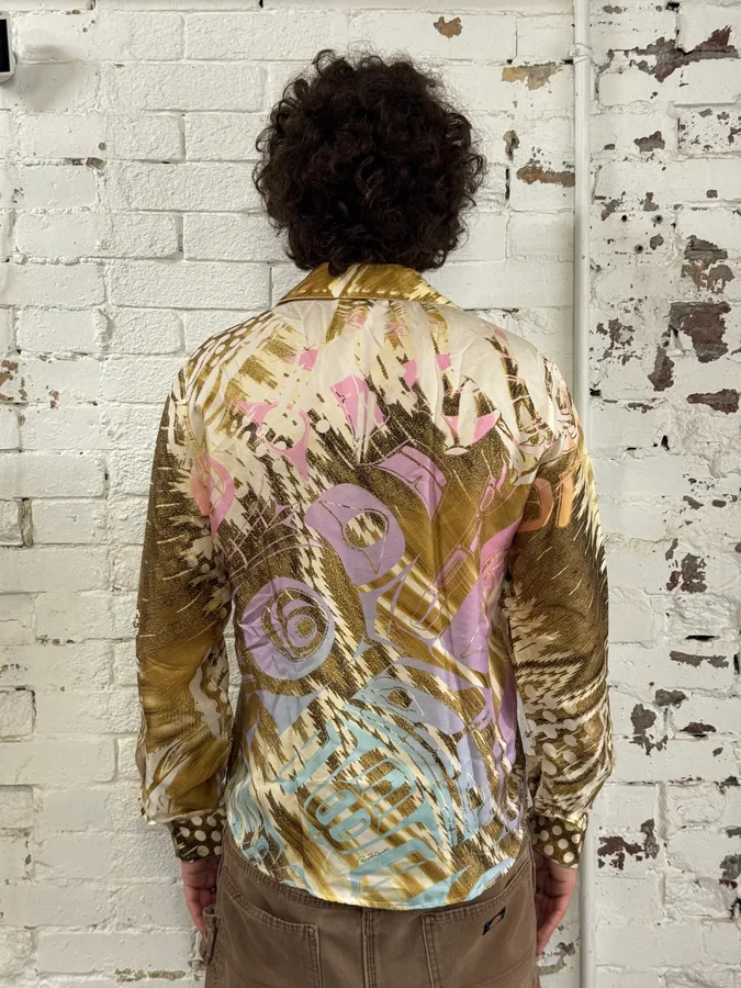 2000s Roberto Cavalli Psychedelic Silk Yellow & Pink Shirt - Image 3