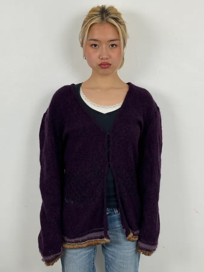 2000s Roberto Cavalli Purple Wool Obscure Cardigan Sweater - Image 2