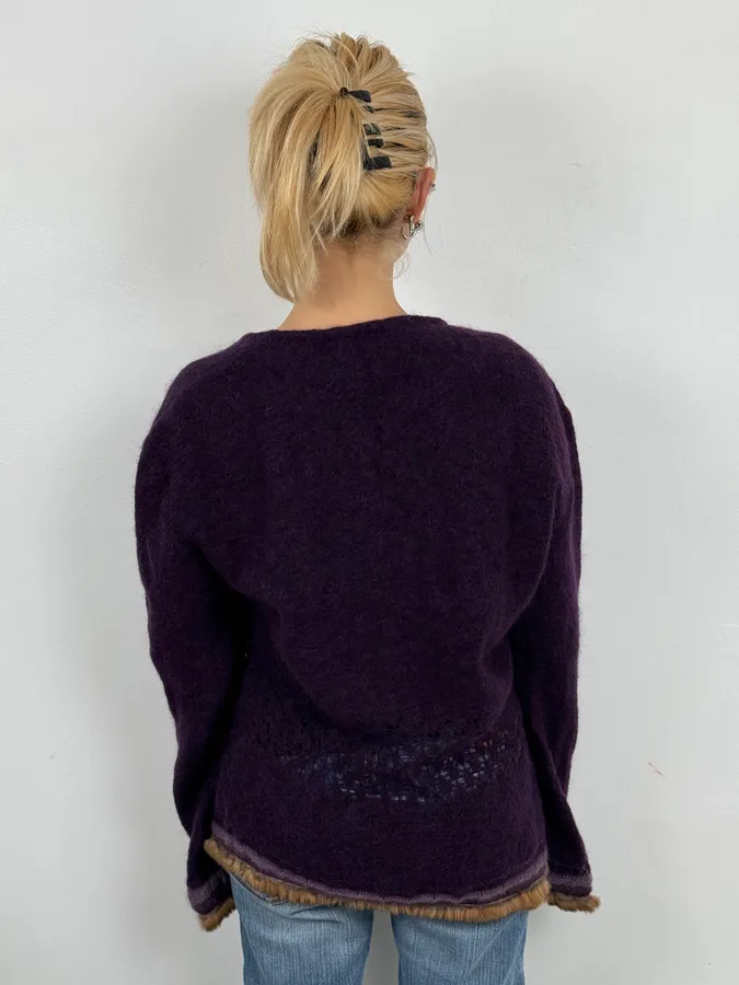 2000s Roberto Cavalli Purple Wool Obscure Cardigan Sweater - Image 3
