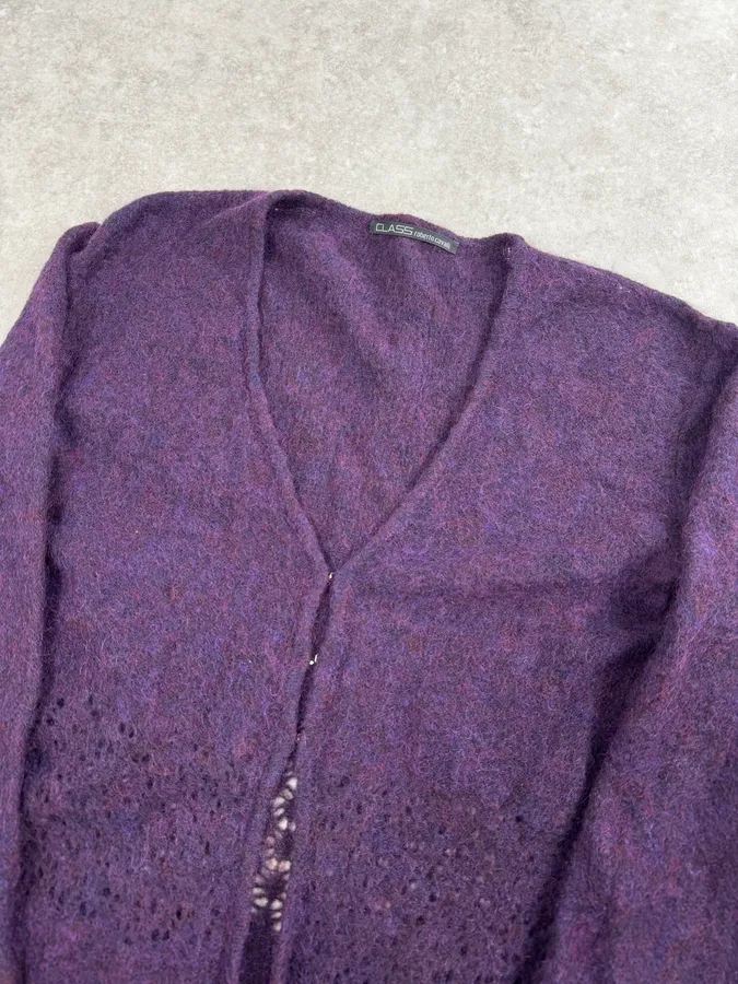 2000s Roberto Cavalli Purple Wool Obscure Cardigan Sweater - Image 5