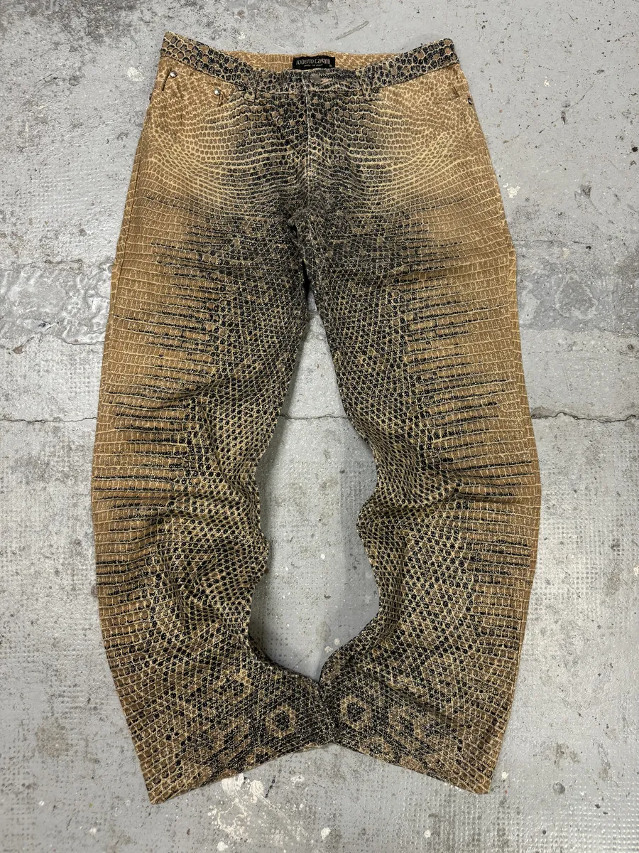 2000s Roberto Cavalli Python Effect Brown Pants