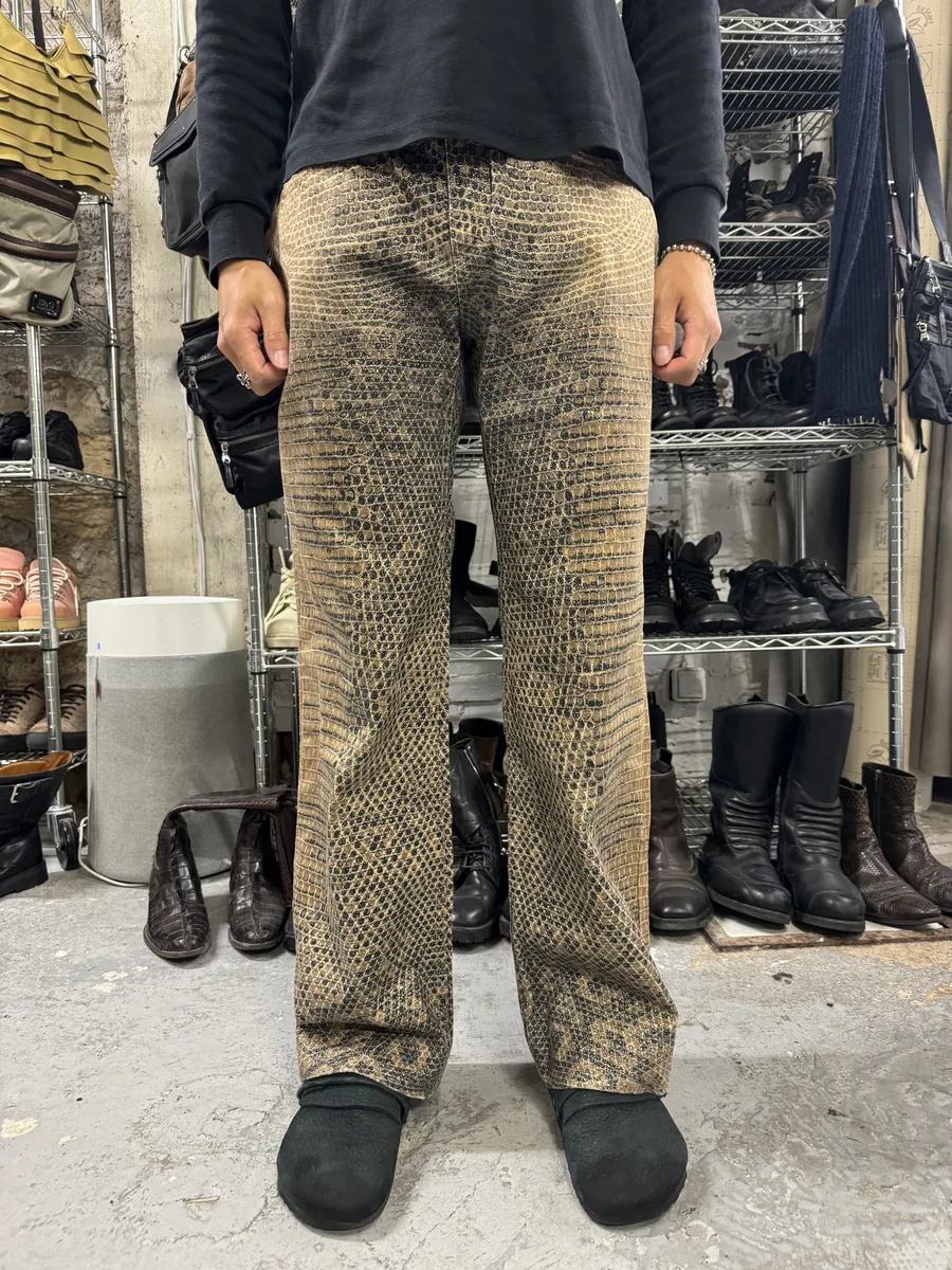 2000s Roberto Cavalli Python Effect Brown Pants - Image 2