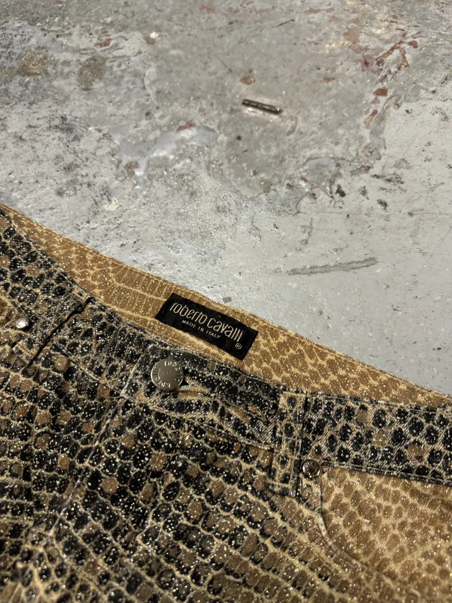 2000s Roberto Cavalli Python Effect Brown Pants - Image 6