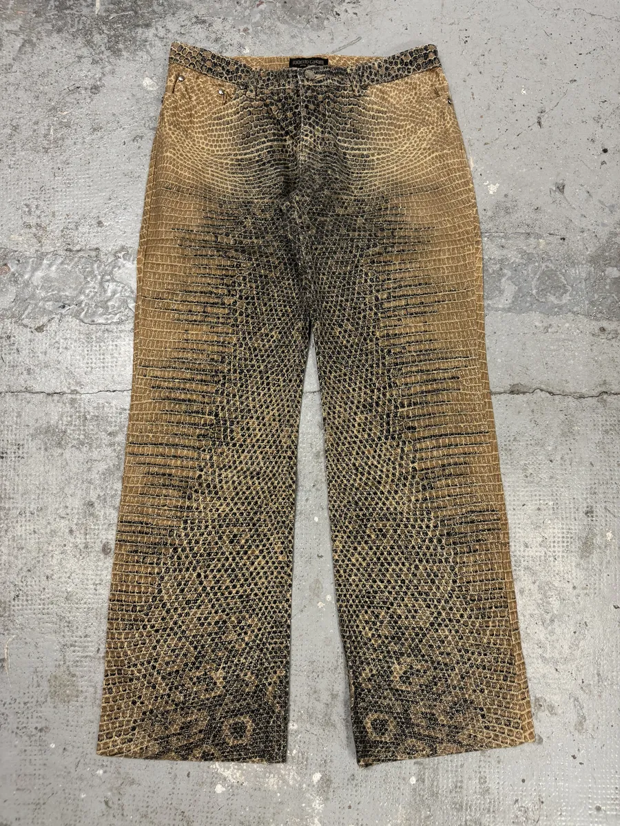2000s Roberto Cavalli Python Effect Brown Pants - Image 8