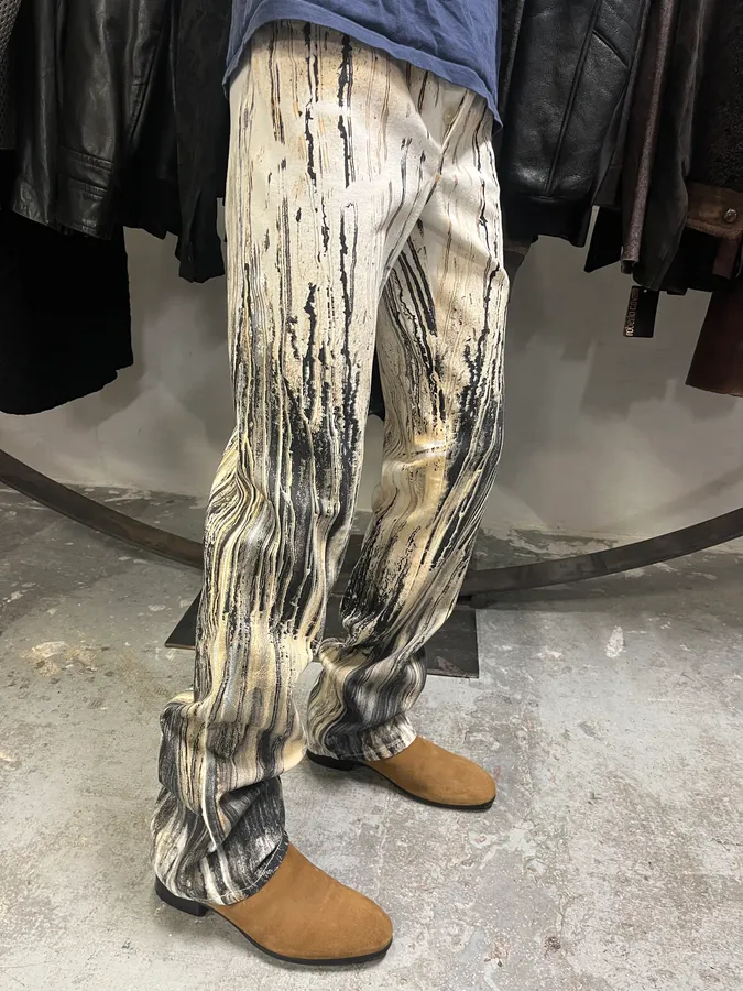 2000s Roberto Cavalli Rainy Ink Nasty Beige Pants - Image 3
