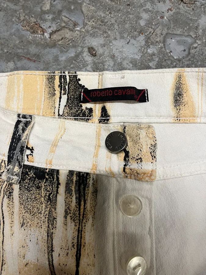 2000s Roberto Cavalli Rainy Ink Nasty Beige Pants - Image 9