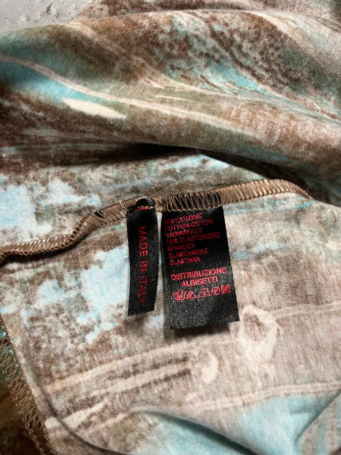 2000s Roberto Cavalli Rainy Ink Nasty Blue T-Shirt - Image 9