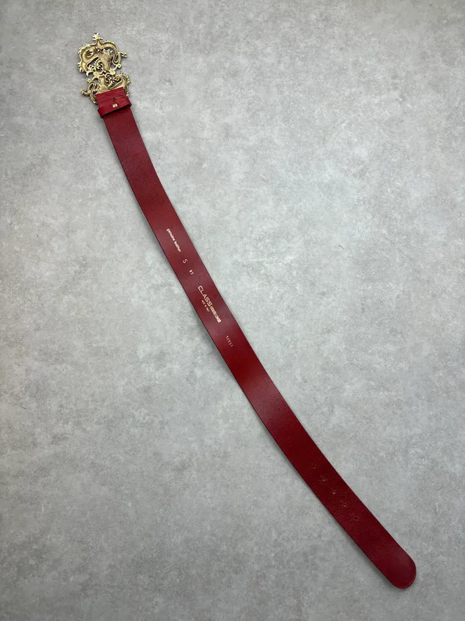 2000s Roberto Cavalli Red Leather Dragon Buckle Belt - Image 8