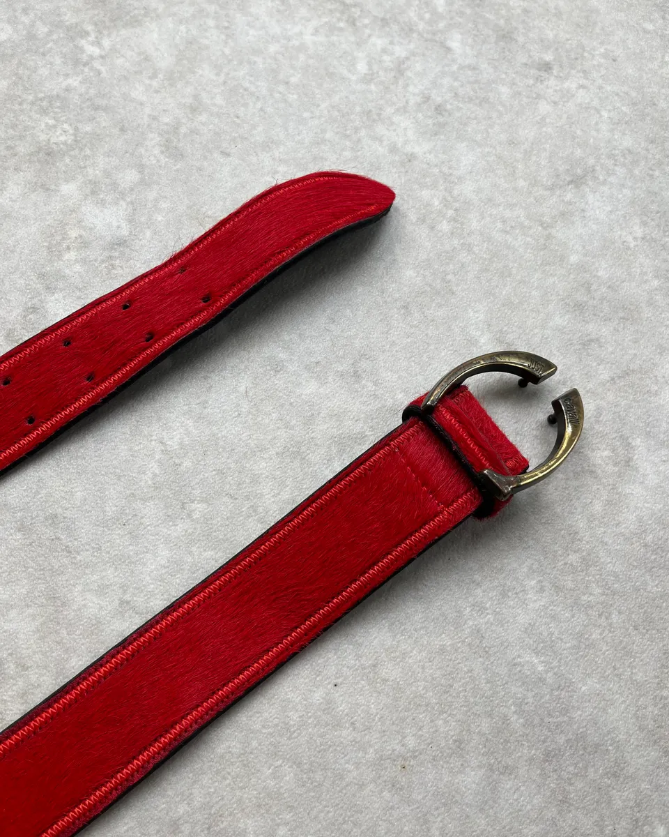 2000s Roberto Cavalli Red Pony Hair Leather Belt - Image 4