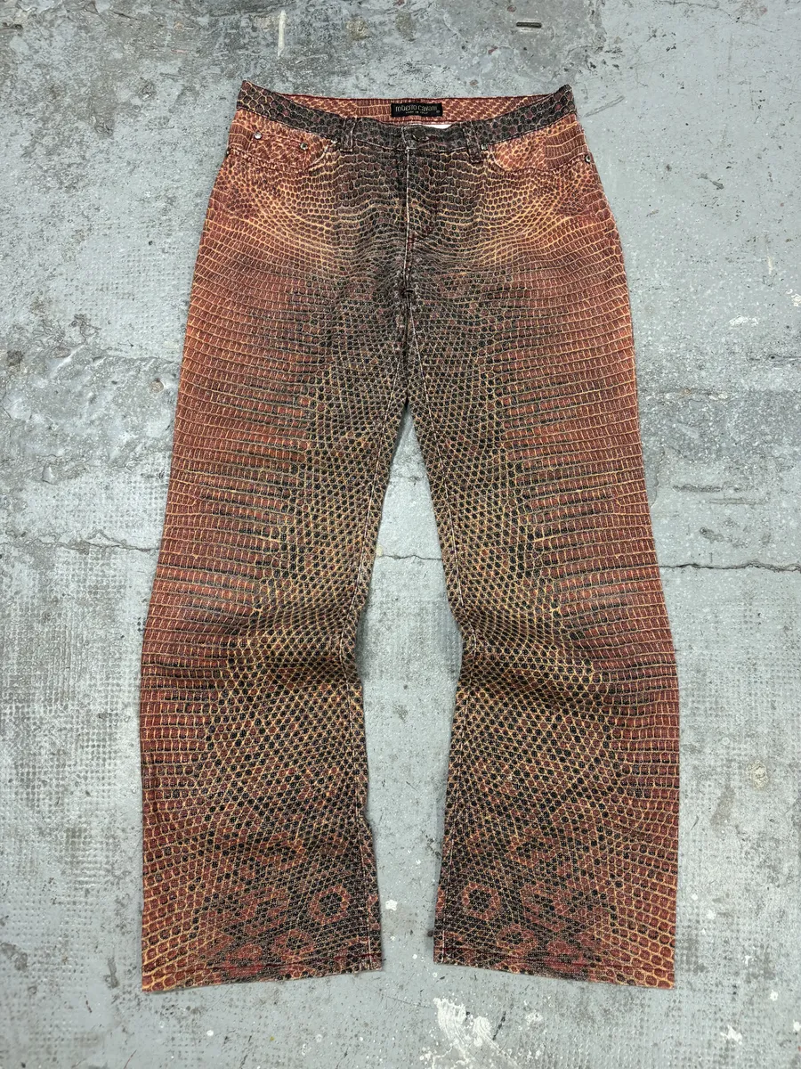 2000s Roberto Cavalli Red Python Effect Spider Pants - Image 5