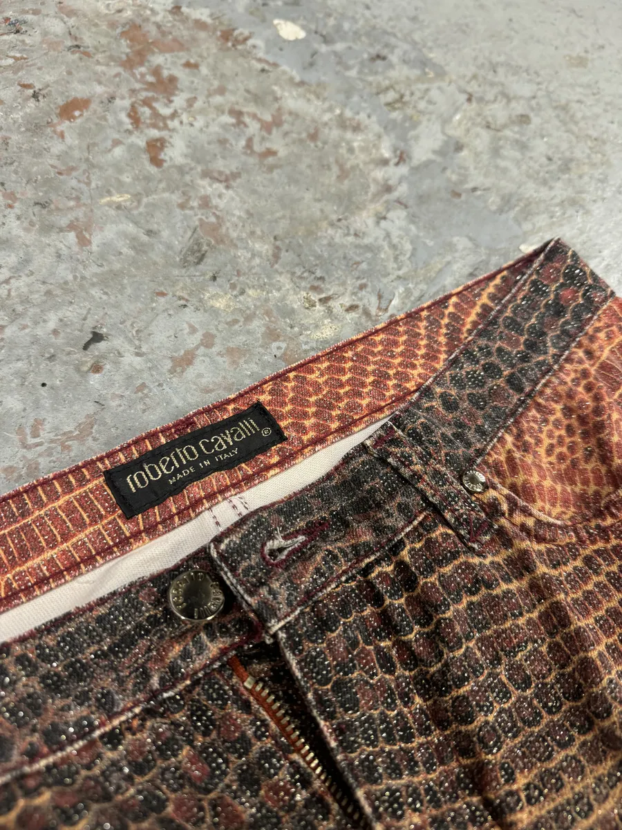 2000s Roberto Cavalli Red Python Effect Spider Pants - Image 6