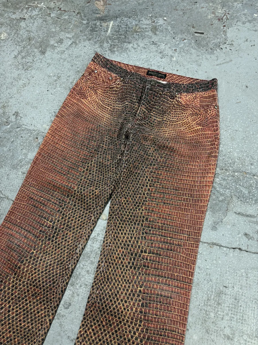 2000s Roberto Cavalli Red Python Effect Spider Pants - Image 8