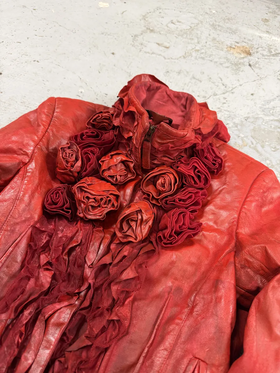 2000s Roberto Cavalli Red Rose Glamour Leather Jacket - Image 11