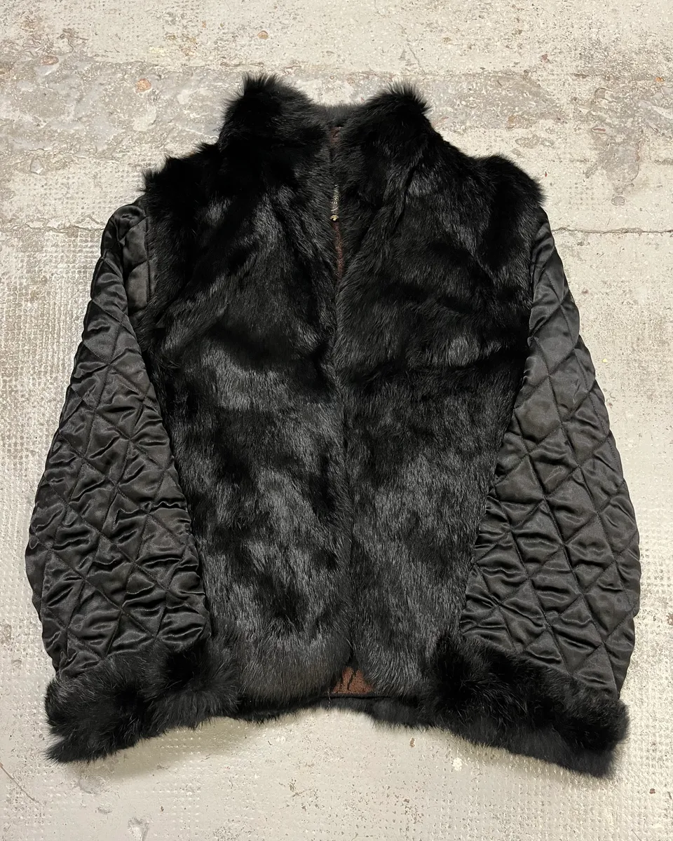 2000s Roberto Cavalli Reversible Black Fur Puffer & Ornament Brown Jacket - Image 2