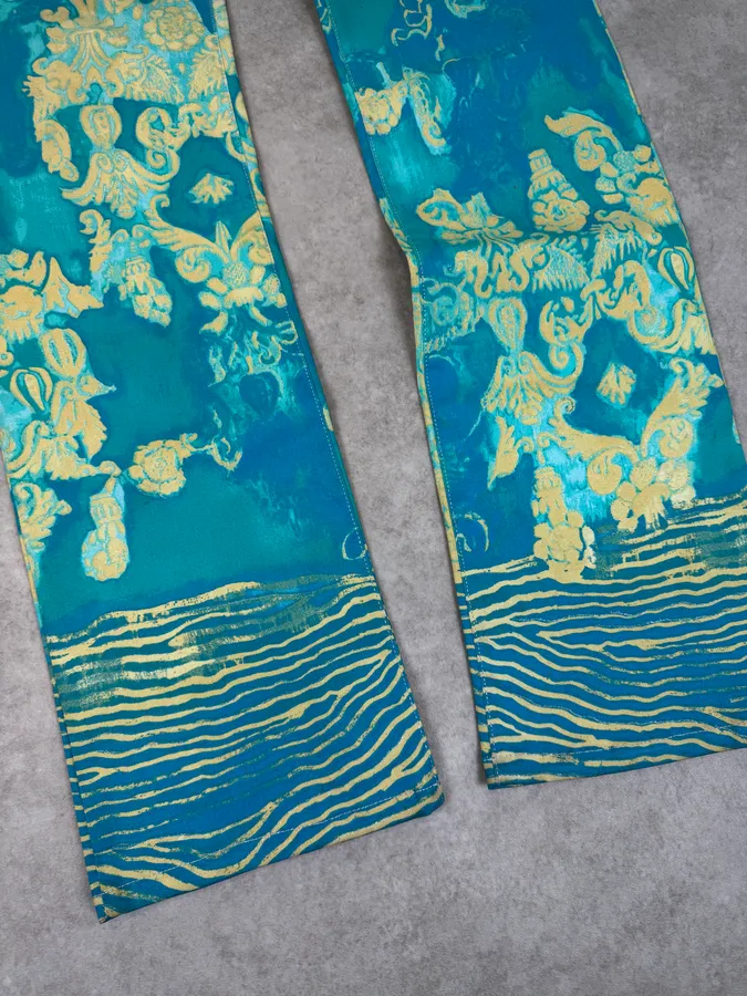2000s Roberto Cavalli Royal Exotic Blue Turquoise Cotton Pants - Image 7
