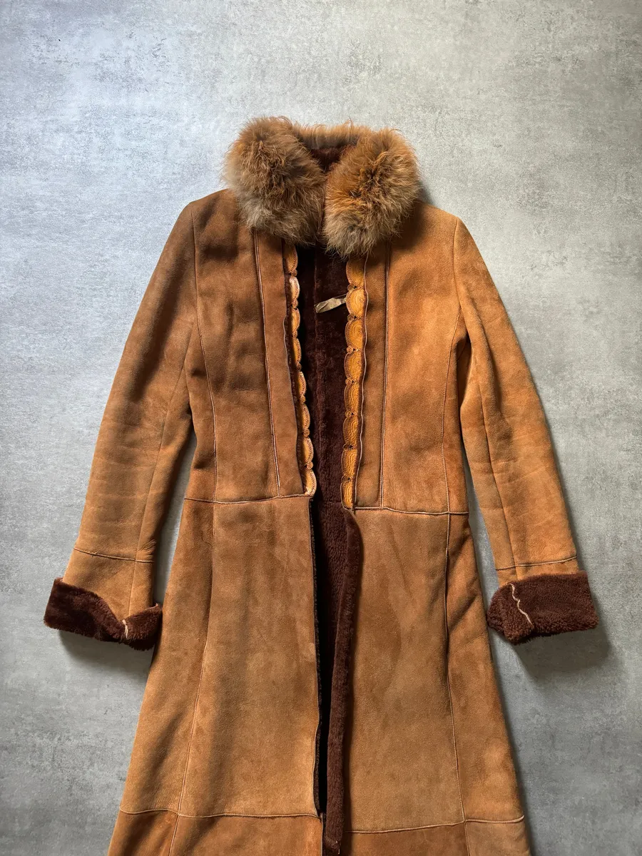 2000s Roberto Cavalli Royal Leather Long Camel Coat - Image 5
