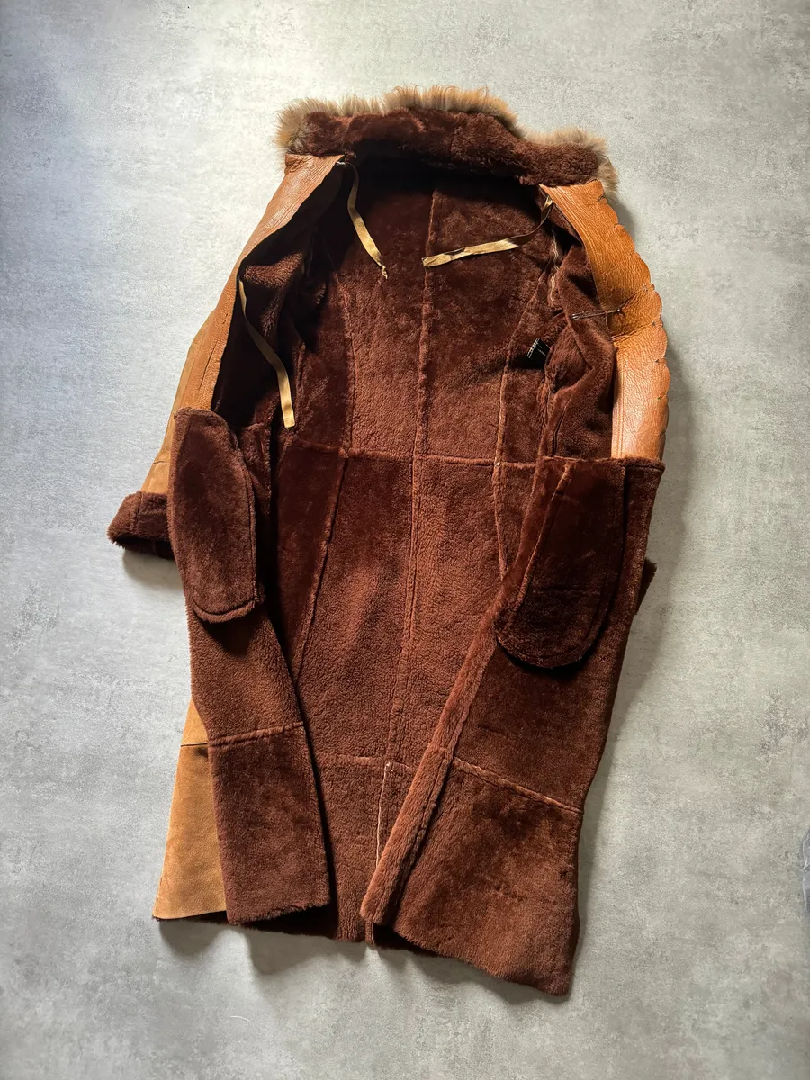 2000s Roberto Cavalli Royal Leather Long Camel Coat - Image 6
