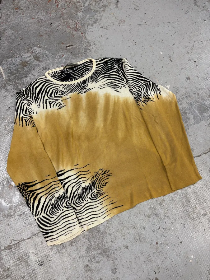 2000s Roberto Cavalli Safari White & Camel Zebra Longsleeves - Image 2