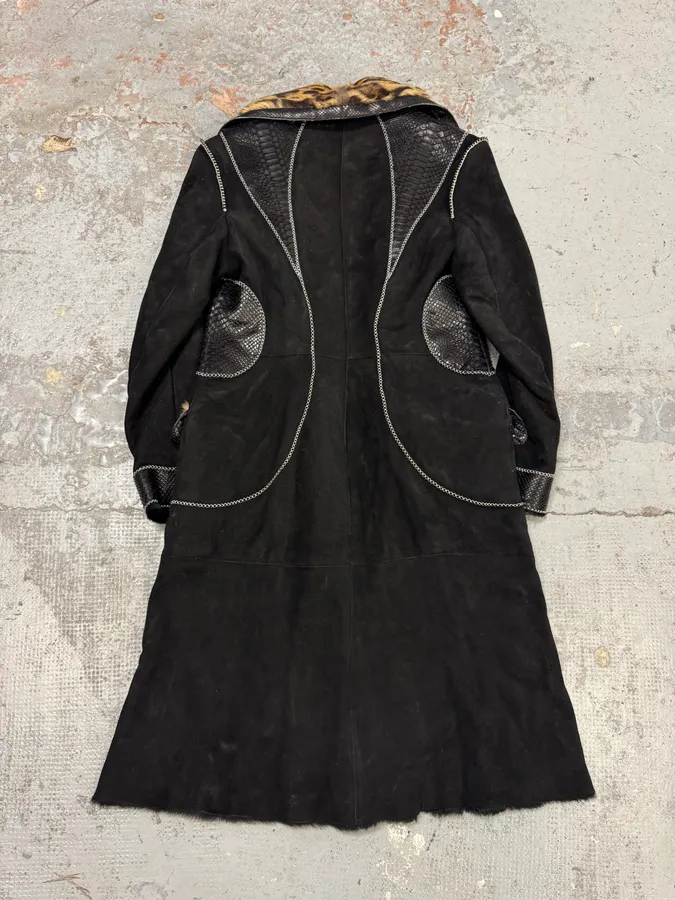 2000s Roberto Cavalli Sample Leopard Fur & Python Shearling Leather Long Coat - Image 5