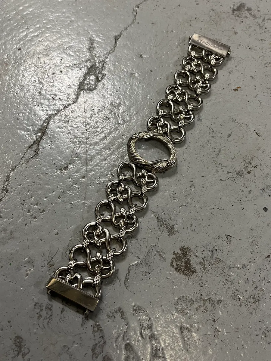 2000s Roberto Cavalli Snake Oracle Stainless Steel Bracelet - Image 4