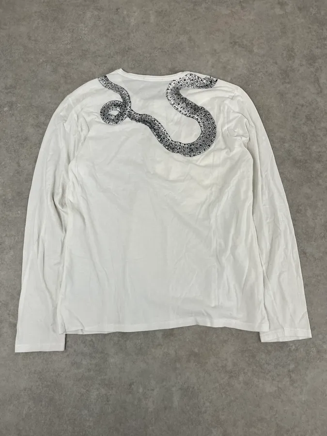 2000s Roberto Cavalli Snake White Henley Longsleeves - Image 6