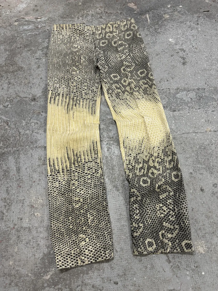 2000s Roberto Cavalli Snakeskin Effect Beige Pattern Pants - Image 6