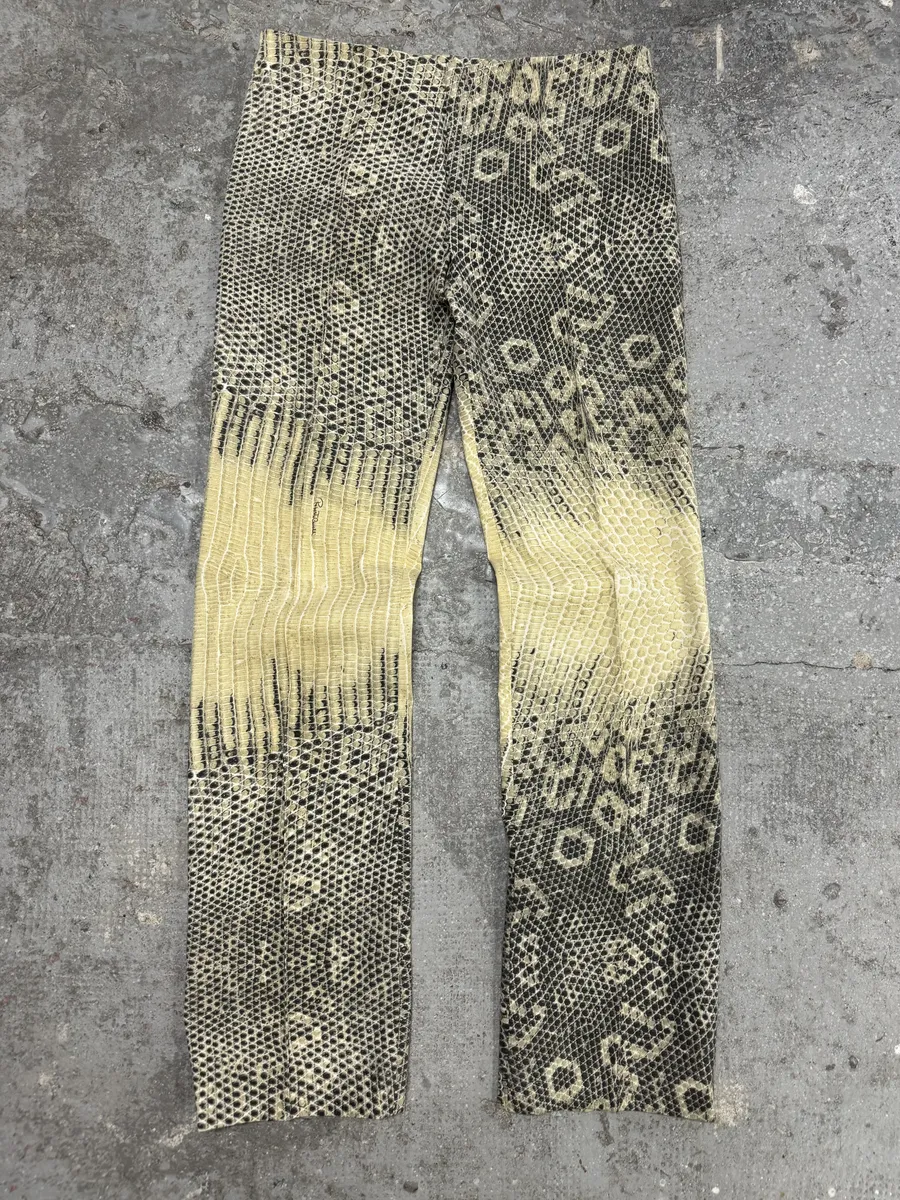 2000s Roberto Cavalli Snakeskin Effect Beige Pattern Pants - Image 8