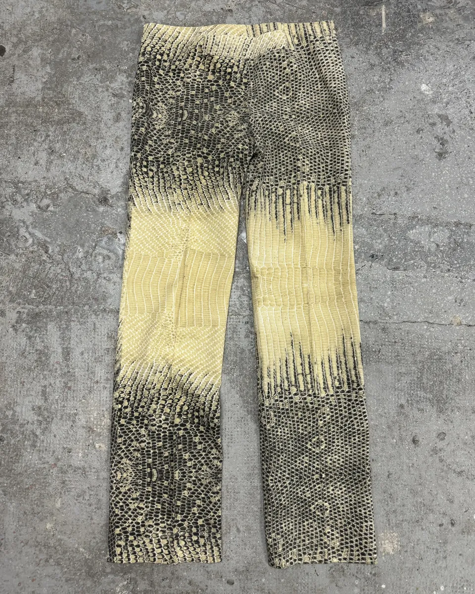 2000s Roberto Cavalli Snakeskin Effect Beige Pattern Pants - Image 9