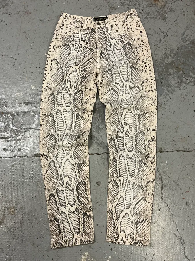 2000s Roberto Cavalli Snakeskin Effect White Pants - Image 2