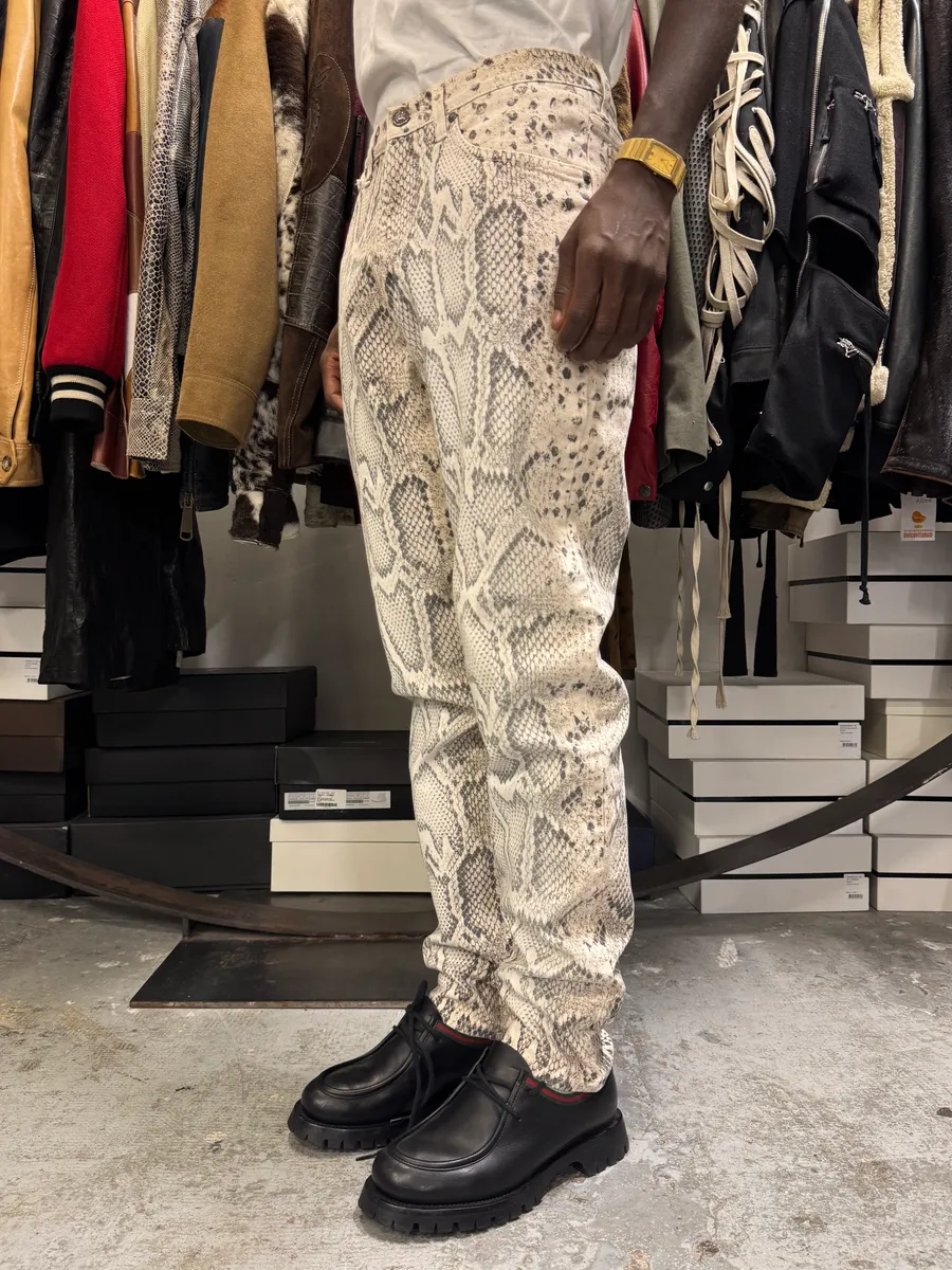 2000s Roberto Cavalli Snakeskin Effect White Pants - Image 3