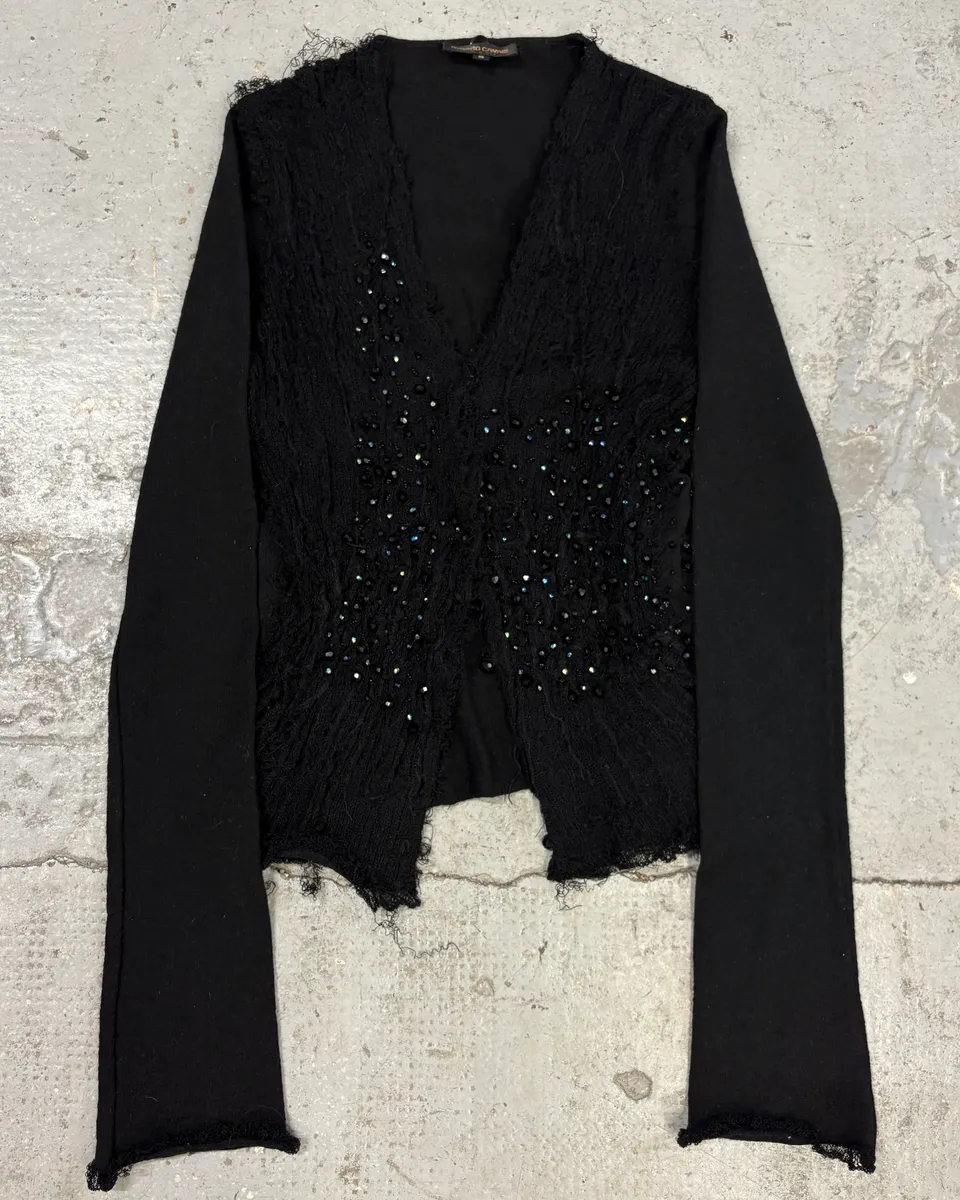 2000s Roberto Cavalli Strass Mohair Black Cardigan