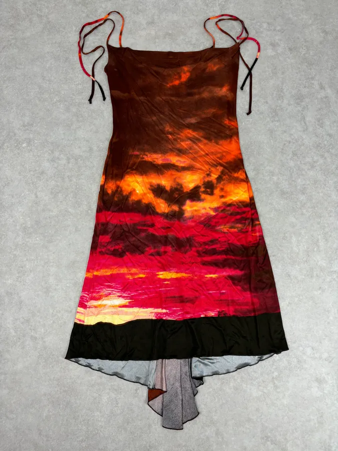2000s Roberto Cavalli Sunset Silk Tie-Dye Maxi Dress - Image 3