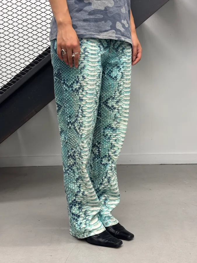 2000s Roberto Cavalli Turquoise Python Scales Pants - Image 3