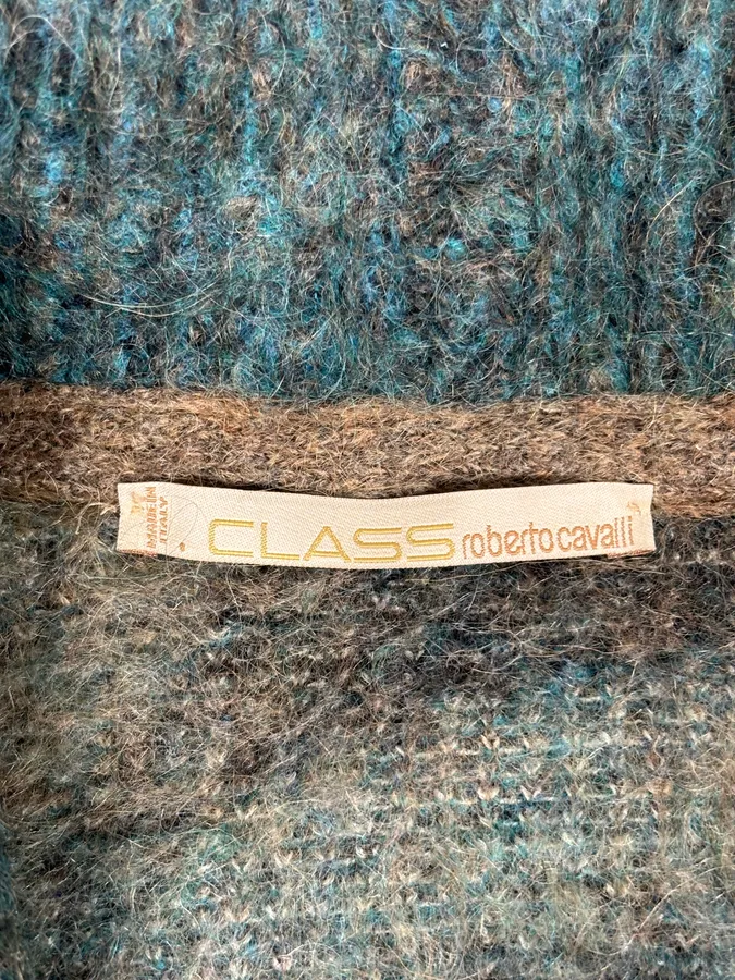 2000s Roberto Cavalli Turquoise Wool Abstract Savage Fur Coat - Image 10